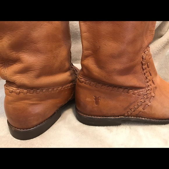 Frye Tall Trapunto Leather Boots w/ Woven Trim - Picture 6 of 9
